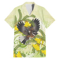 New Zealand Piwakawaka Fantail Bird Family Matching Mermaid Dress and Hawaiian Shirt With Kowhai Flowers