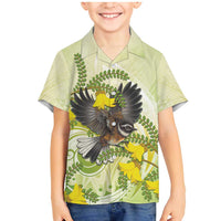 New Zealand Piwakawaka Fantail Bird Family Matching Mermaid Dress and Hawaiian Shirt With Kowhai Flowers