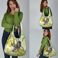 New Zealand Piwakawaka Fantail Bird Grocery Bag With Kowhai Flowers