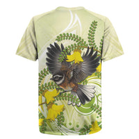 New Zealand Piwakawaka Fantail Bird Rugby Jersey With Kowhai Flowers