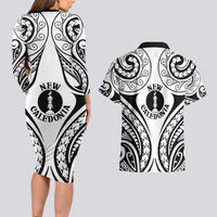 New Caledonia Day Couples Matching Long Sleeve Bodycon Dress and Hawaiian Shirt Polynesian Curves White Color - Polynesian Pride