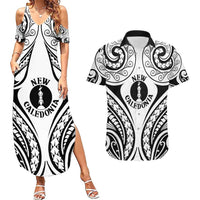 New Caledonia Day Couples Matching Summer Maxi Dress and Hawaiian Shirt Polynesian Curves White Color - Polynesian Pride