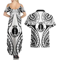 New Caledonia Day Couples Matching Summer Maxi Dress and Hawaiian Shirt Polynesian Curves White Color - Polynesian Pride