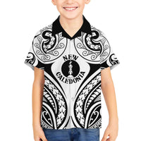 New Caledonia Day Family Matching Off The Shoulder Long Sleeve Dress and Hawaiian Shirt Polynesian Curves White Color - Polynesian Pride