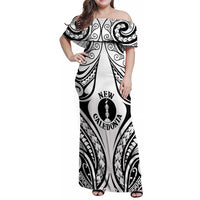 New Caledonia Day Family Matching Off Shoulder Maxi Dress and Hawaiian Shirt Polynesian Curves White Color - Polynesian Pride