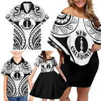 New Caledonia Day Family Matching Off Shoulder Short Dress and Hawaiian Shirt Polynesian Curves White Color - Polynesian Pride