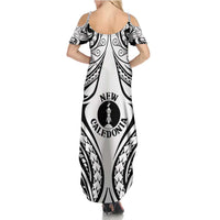 New Caledonia Day Family Matching Summer Maxi Dress and Hawaiian Shirt Polynesian Curves White Color - Polynesian Pride