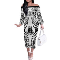 New Caledonia Day Off The Shoulder Long Sleeve Dress Polynesian Curves White Color - Polynesian Pride