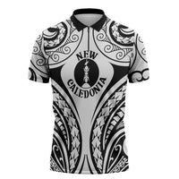 New Caledonia Day Zipper Polo Shirt Polynesian Curves White Color LT05 White - Polynesian Pride