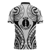 New Caledonia Day Zipper Polo Shirt Polynesian Curves White Color LT05 - Polynesian Pride