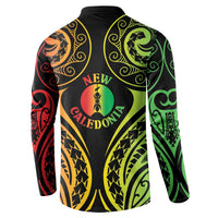New Caledonia Day Button Sweatshirt Polynesian Curves Reggae Color - Polynesian Pride