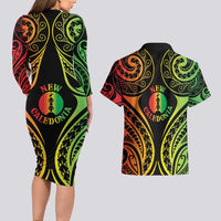 New Caledonia Day Couples Matching Long Sleeve Bodycon Dress and Hawaiian Shirt Polynesian Curves Reggae Color - Polynesian Pride