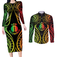 New Caledonia Day Couples Matching Long Sleeve Bodycon Dress and Long Sleeve Button Shirt Polynesian Curves Reggae Color - Polynesian Pride