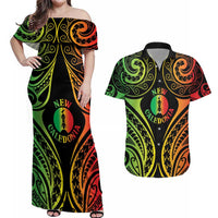 New Caledonia Day Couples Matching Off Shoulder Maxi Dress and Hawaiian Shirt Polynesian Curves Reggae Color - Polynesian Pride