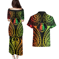 New Caledonia Day Couples Matching Puletasi and Hawaiian Shirt Polynesian Curves Reggae Color - Polynesian Pride