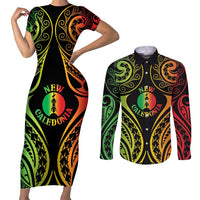 New Caledonia Day Couples Matching Short Sleeve Bodycon Dress and Long Sleeve Button Shirt Polynesian Curves Reggae Color - Polynesian Pride