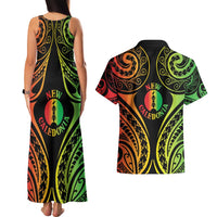 New Caledonia Day Couples Matching Tank Maxi Dress and Hawaiian Shirt Polynesian Curves Reggae Color - Polynesian Pride