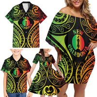 New Caledonia Day Family Matching Off Shoulder Short Dress and Hawaiian Shirt Polynesian Curves Reggae Color - Polynesian Pride