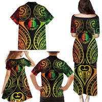 New Caledonia Day Family Matching Puletasi and Hawaiian Shirt Polynesian Curves Reggae Color - Polynesian Pride