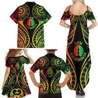New Caledonia Day Family Matching Summer Maxi Dress and Hawaiian Shirt Polynesian Curves Reggae Color - Polynesian Pride