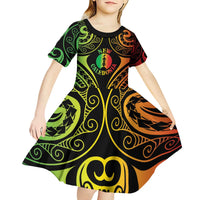 New Caledonia Day Kid Short Sleeve Dress Polynesian Curves Reggae Color - Polynesian Pride