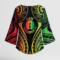 New Caledonia Day Kimono Sleeve Blouse Polynesian Curves Reggae Color - Polynesian Pride