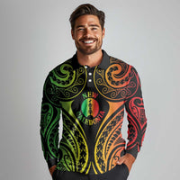 New Caledonia Day Long Sleeve Polo Shirt Polynesian Curves Reggae Color - Polynesian Pride