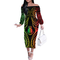 New Caledonia Day Off The Shoulder Long Sleeve Dress Polynesian Curves Reggae Color - Polynesian Pride