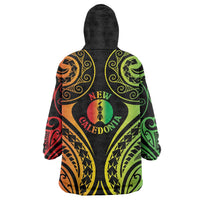 New Caledonia Day Wearable Blanket Hoodie Polynesian Curves Reggae Color - Polynesian Pride