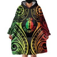 New Caledonia Day Wearable Blanket Hoodie Polynesian Curves Reggae Color - Polynesian Pride