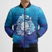Marshall Islands Manit Day Bomber Puffer Jacket Tribal Dolphin With Marshall Seal - Polynesian Pride