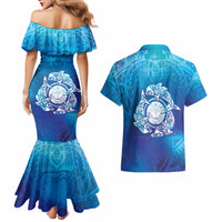 Marshall Islands Manit Day Couples Matching Mermaid Dress and Hawaiian Shirt Tribal Dolphin With Marshall Seal - Polynesian Pride