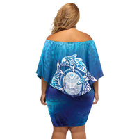 Marshall Islands Manit Day Family Matching Off Shoulder Short Dress and Hawaiian Shirt Tribal Dolphin With Marshall Seal - Polynesian Pride