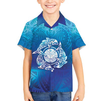 Marshall Islands Manit Day Kid Hawaiian Shirt Tribal Dolphin With Marshall Seal - Polynesian Pride