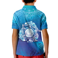 Marshall Islands Manit Day Kid Polo Shirt Tribal Dolphin With Marshall Seal - Polynesian Pride