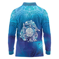 Marshall Islands Manit Day Long Sleeve Polo Shirt Tribal Dolphin With Marshall Seal - Polynesian Pride