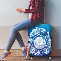 Marshall Islands Manit Day Luggage Cover Tribal Dolphin With Marshall Seal - Polynesian Pride