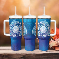 Marshall Islands Manit Day Tumbler With Handle Tribal Dolphin With Marshall Seal - Polynesian Pride
