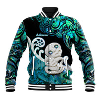 Personalized Aotearoa New Zealand Baseball Jacket Paua Shell Fern Koru With Maori Hei Tiki LT05 Unisex Green - Polynesian Pride