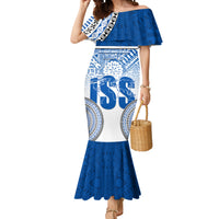 Personalized International School Suva Mermaid Dress With Fijian Tapa Pattern LT05 Women Blue - Polynesian Pride