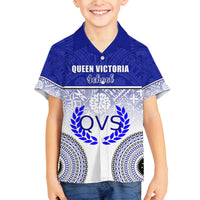 Personalized Queen Victoria School Family Matching Long Sleeve Bodycon Dress and Hawaiian Shirt With Fijian Tapa Pattern LT05 Son's Shirt Blue - Polynesian Pride