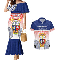 Personalized Marist Brothers High School Couples Matching Mermaid Dress and Hawaiian Shirt With Fijian Tapa Pattern LT05 Blue - Polynesian Pride