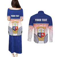 Personalized Marist Brothers High School Couples Matching Puletasi Dress and Long Sleeve Button Shirts With Fijian Tapa Pattern LT05 - Polynesian Pride