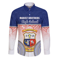 Personalized Marist Brothers High School Family Matching Mermaid Dress and Hawaiian Shirt With Fijian Tapa Pattern LT05 Dad's Shirt - Long Sleeve Blue - Polynesian Pride