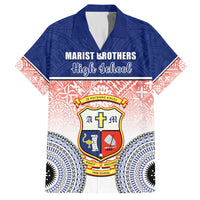 Personalized Marist Brothers High School Family Matching Off Shoulder Maxi Dress and Hawaiian Shirt With Fijian Tapa Pattern LT05 Dad's Shirt - Short Sleeve Blue - Polynesian Pride