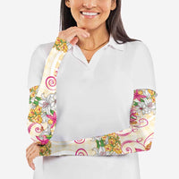 Hawaii Palaka Arm Sleeves Yellow Tribal Pattern With Tropical Flowers - Polynesian Pride