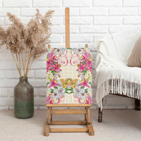 Hawaii Palaka Canvas Wall Art Yellow Tribal Pattern With Tropical Flowers - Polynesian Pride