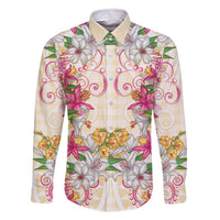 Hawaii Palaka Family Matching Off The Shoulder Long Sleeve Dress and Hawaiian Shirt Yellow Tribal Pattern With Tropical Flowers - Polynesian Pride