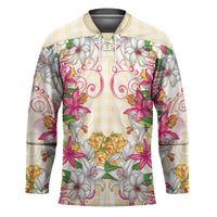 Hawaii Palaka Hockey Jersey Yellow Tribal Pattern With Tropical Flowers - Polynesian Pride