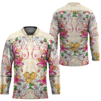 Hawaii Palaka Hockey Jersey Yellow Tribal Pattern With Tropical Flowers - Polynesian Pride